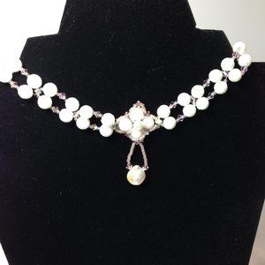 Handmade Choker 16 in with real pearl 4 in extent